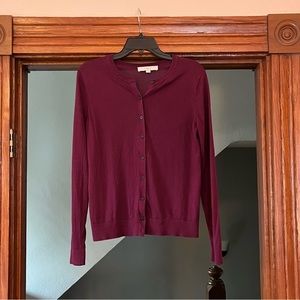 LOFT Lightweight Button Cardigan in Plum - size M